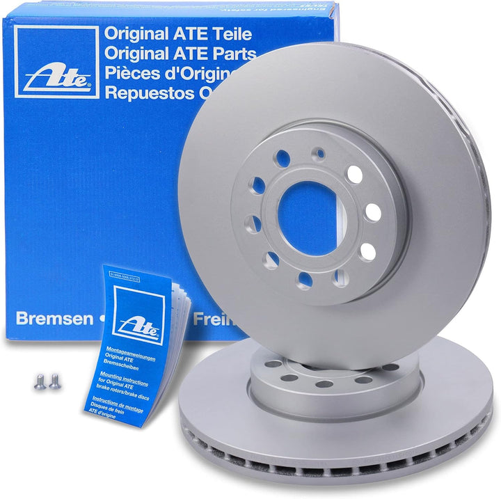 ATE Bremsenset Vorderachse inkl. Bremsscheiben vorne Ø 288 mm belüftet und Bremsbeläge vorne + Warnk