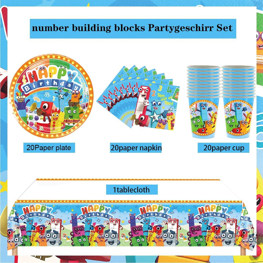 Doyomtoy Number Building Blocks Partygeschirr Set, Serve 20 Gäste Karikatur Zahlenbausteine Geburtst