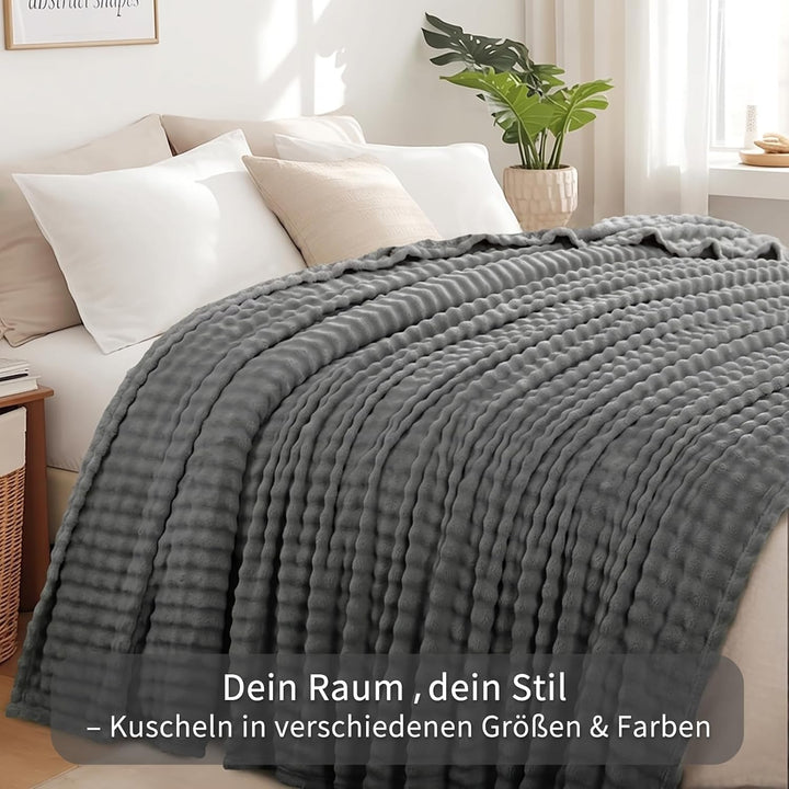 RUIKASI Kuscheldecke Flauschig Grau Bubble Decke - 220x240cm XXL Sofadecke & Couchdecke aus Plüsch,