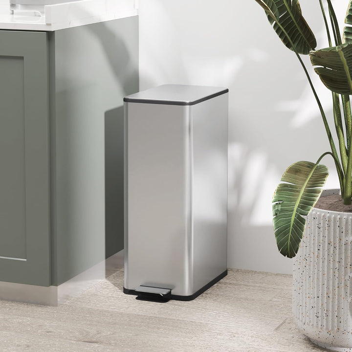 HOMCOM Mülleimer 20 L mit Softclose-Deckel Pedal 21,5 x 37,2 x 57cm Silber | Treteimer, Abfalleimer