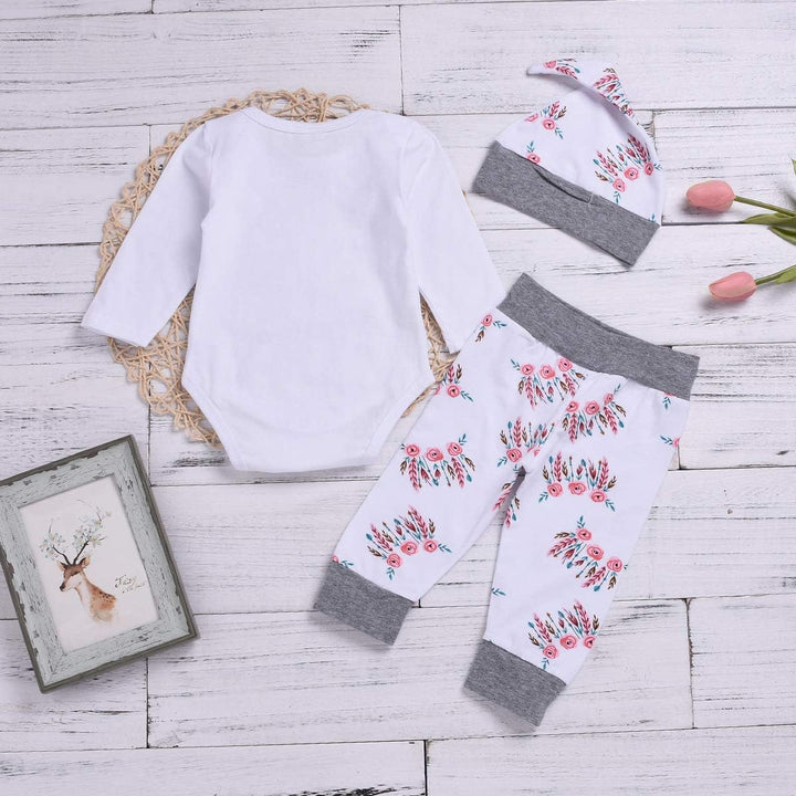 Baby Mädchen Kleidung Tante Bestie Strampler Top+Floral Pants+Hat 3Pcs Baby Tante Bekleidungssets 18