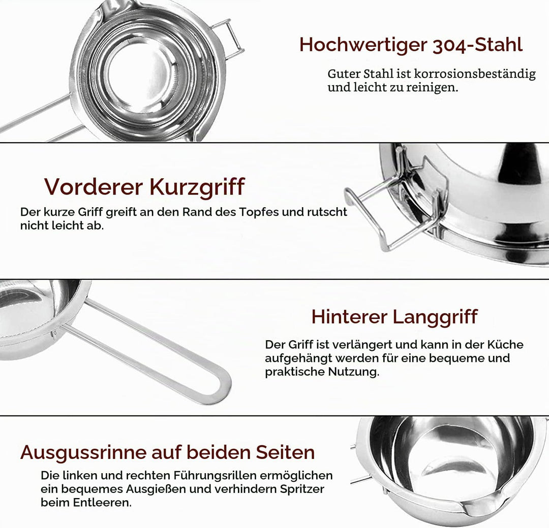 JOYIT Kerzen Schmelztopf 1000ml - Schokoladen Schmelztiegel Edelstahl 304, Wasserbad Schmelzschale,
