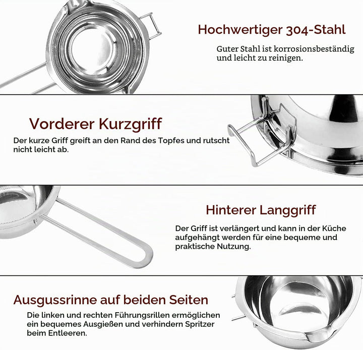 JOYIT Kerzen Schmelztopf 1000ml - Schokoladen Schmelztiegel Edelstahl 304, Wasserbad Schmelzschale,