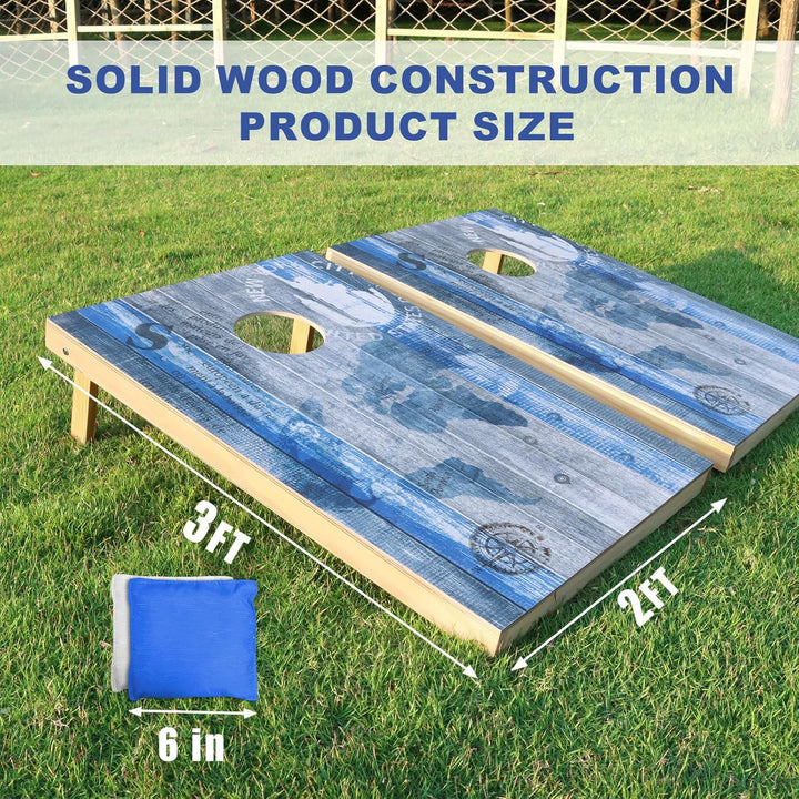 Cornhole Verordnung Grösse 90x60cm Massivholz Sackloch Spiel Set mit 2 Corn Hole Boards, 8 Sitzsack,