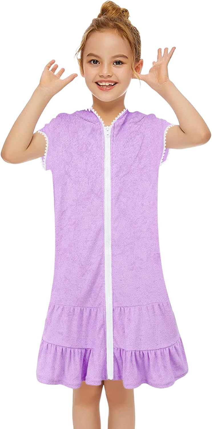Badeponcho Kinder mit Kapuze Einfarbig Strandkleid Mädchen Badeanzug Coverup Kleid Sommer Schwimmen