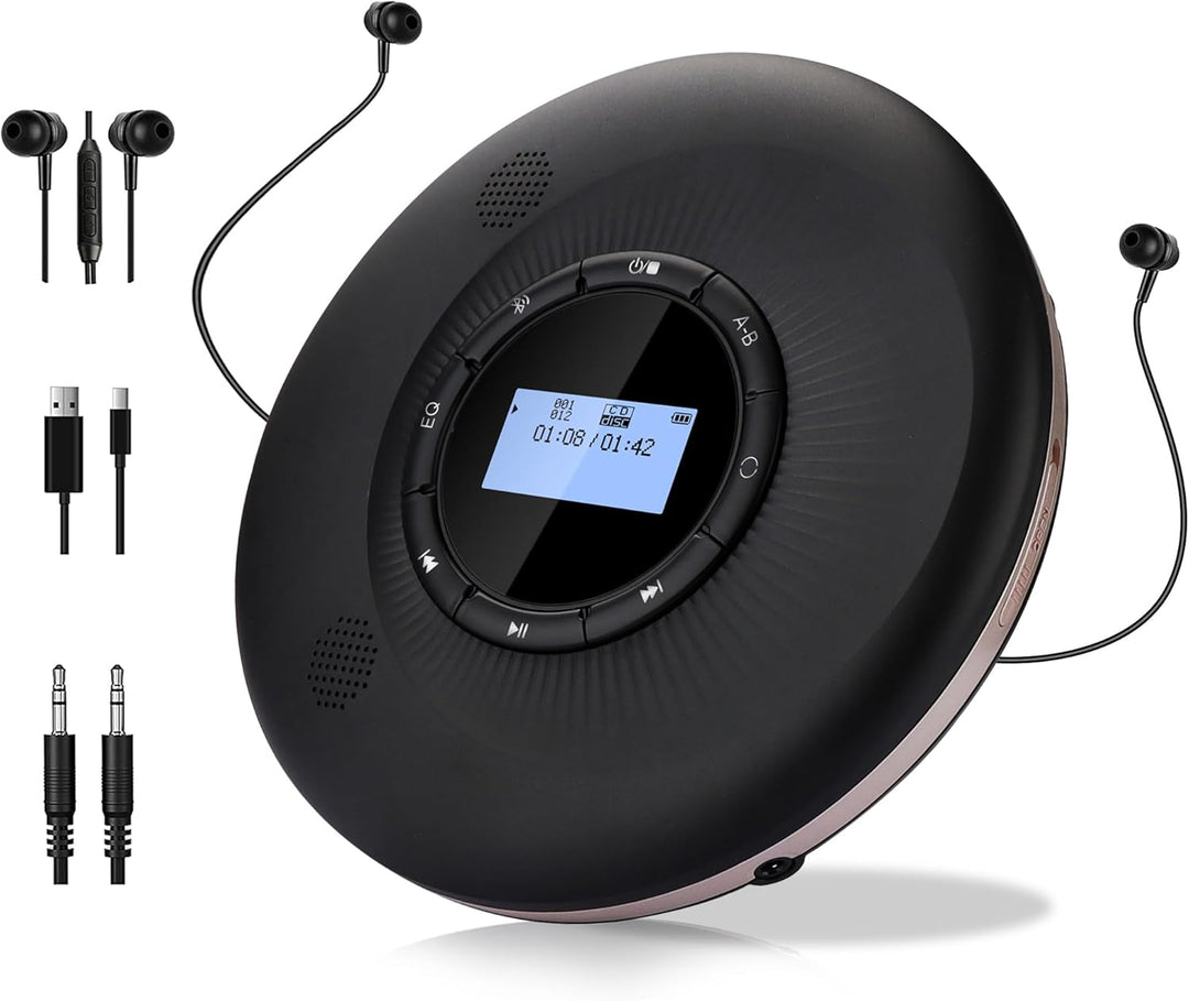 Tragbarer CD-Player Bluetooth wiederaufladbarer 1500mAh Auto CD-Player mit Bluetooth und Stereo Dual