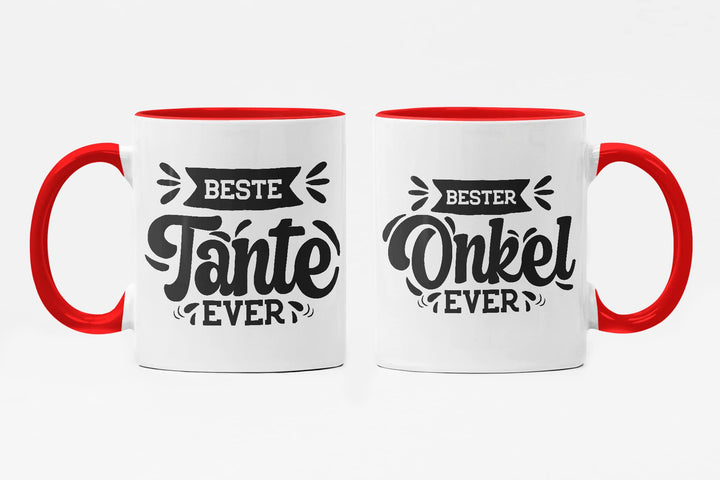 Trendation - Tante und Onkel Geschenk Tasse Set Kaffeetassen Geschenke Weihnachten (Rot), Rot