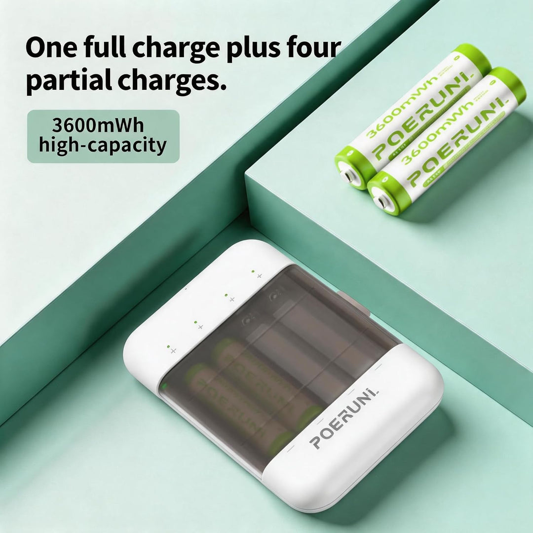 POERUNI.1.5V Lithium AAA Akkus Wiederaufladbar mit Ladegerät Wiederaufladbare AAA und AA Akkus, Hohe
