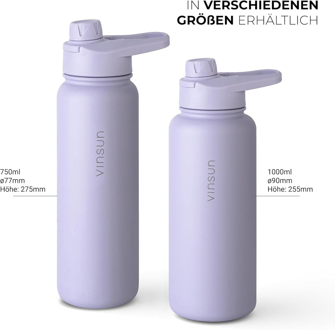Vinsun Thermoflasche lila 750ml inkl. 2 Deckel - Strohhalm &amp; Trinköffnung Lila 750 ml, Lila 750 ml