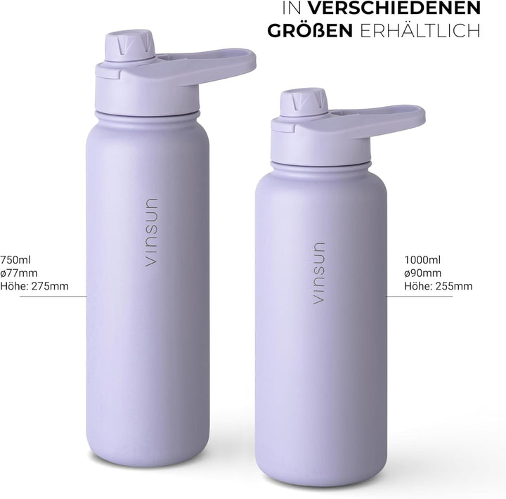 Vinsun Thermoflasche lila 750ml inkl. 2 Deckel - Strohhalm &amp; Trinköffnung Lila 750 ml, Lila 750 ml