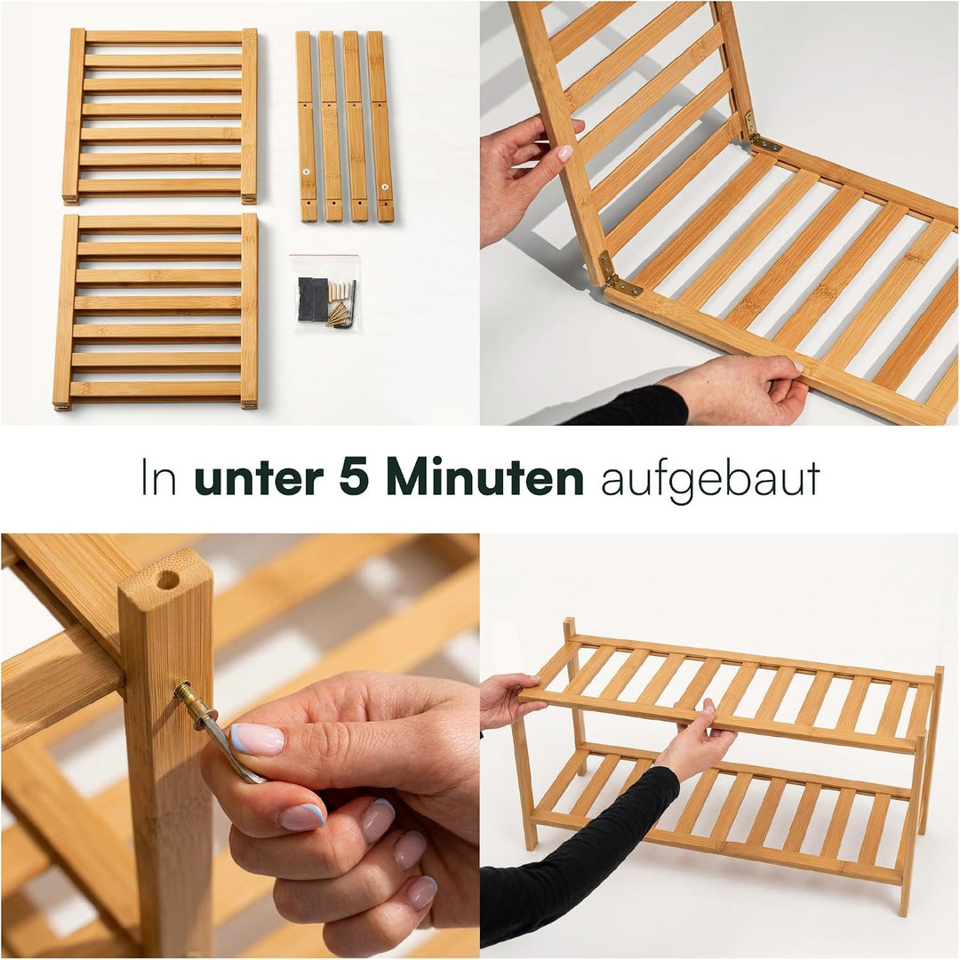 Schuhregal aus Bambus, Schuhablage mit 2 Ebenen, 68 x 28 x 32 cm, Erweiterbar Stapelbar, Schuhschran