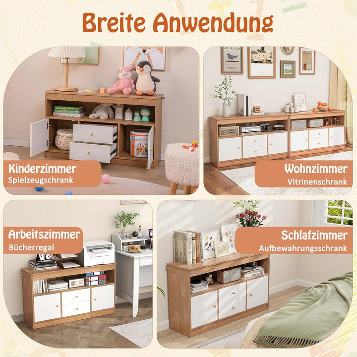 DREAMADE Kinderregal, Spielzeugschrank mit 3 Schubladen auf Rollen, Kinderzimmer Aufbewahrung Spielz