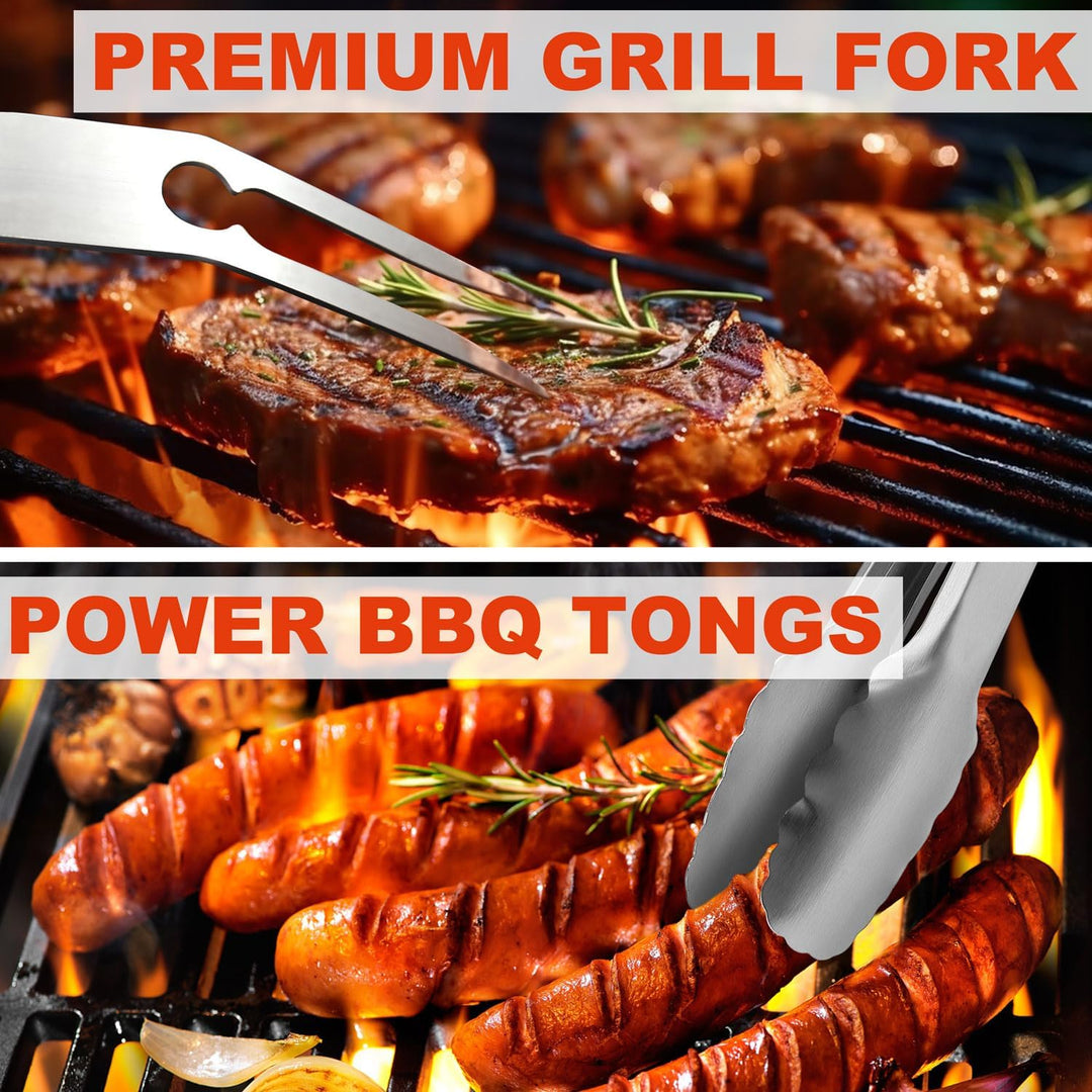 N NOBLE FAMILY Premium Grillzubehör Set mit Bambusmaserung Glatter Griff - 30PCS Edelstahl Grill Set