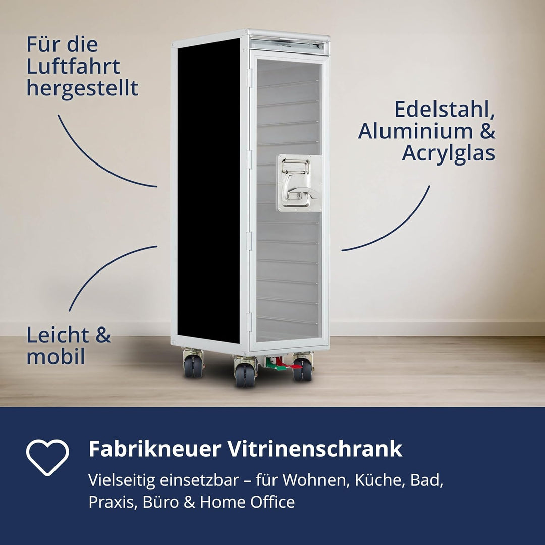 VanDeBord Airline Trolley Uni Neu (Schwarz, Glastür), Original Flugzeugtrolley, Flugzeug Servierwage