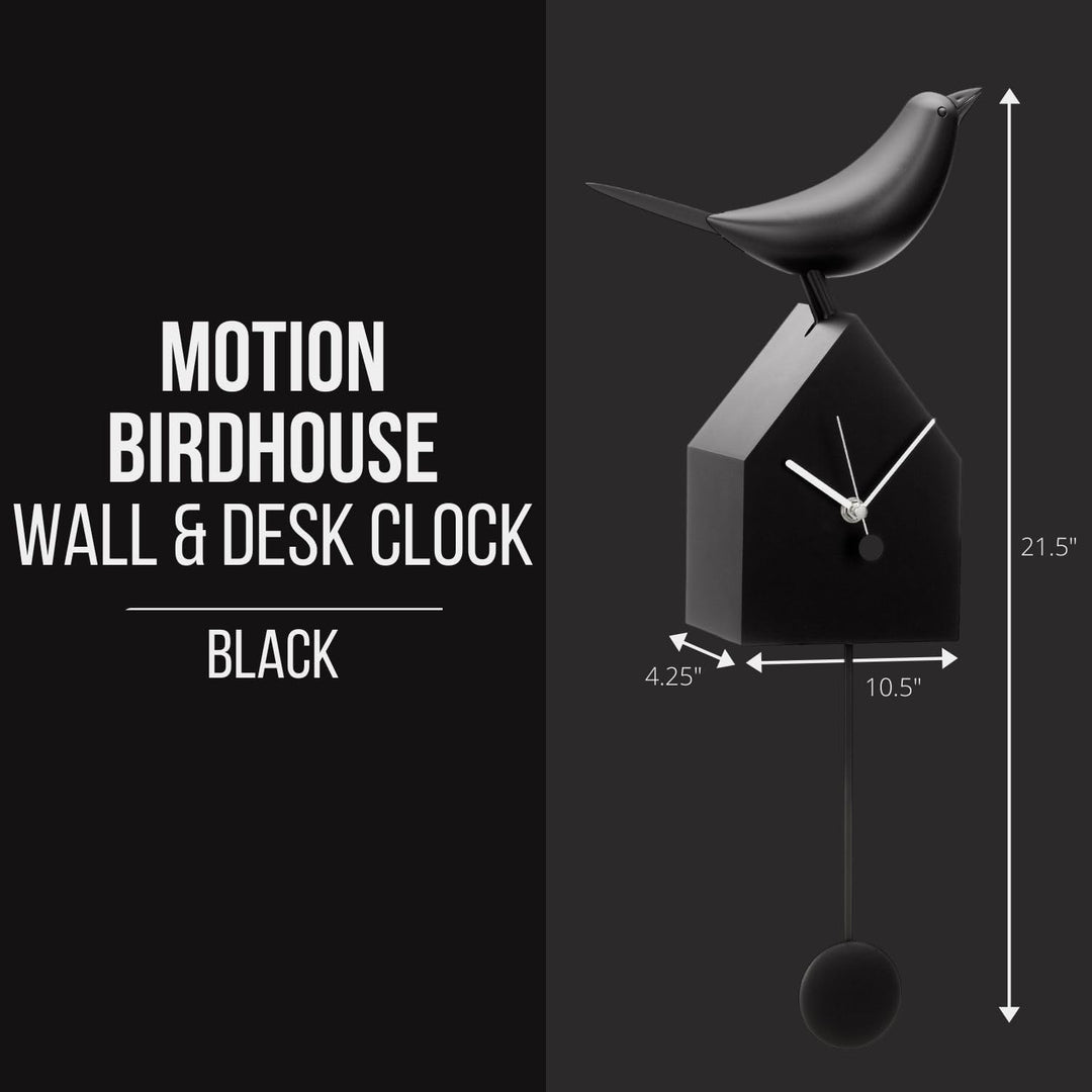 Torre & Tagus 901658 Motion Vogelhaus Uhr mit abnehmbarem Pendel, schwarz, Schwarz