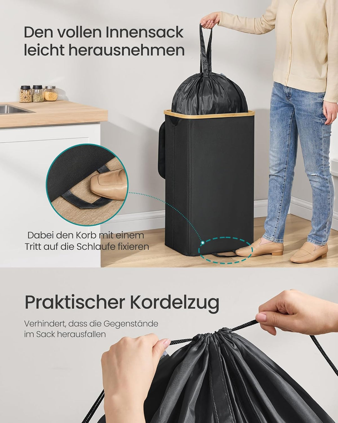 SONGMICS Pfandflaschen-Sammelbehälter, 95 L Pfandflaschen-Behälter, Flaschensammler Leergut, Recycli