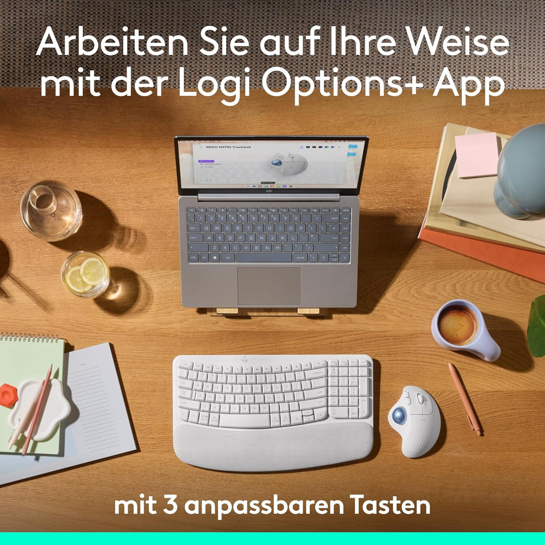 Logitech Ergo M575S kabellose Trackball-Maus, kabellose ergonomische Maus mit Bluetooth und verschlü