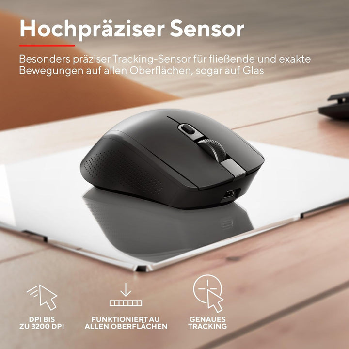 Trust Ozaa+ Kabellose Maus Bluetooth + 2.4GHz, Programmierbare Mehrgeräte Funkmaus, Seitliches Mausr