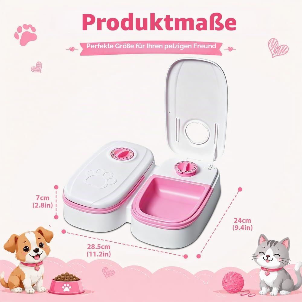 Futterautomat Katze, 2 Näpfe 700ML Katzenfutter Automat mit 48 Stunden Timer, Abnehmbarer Futterauto