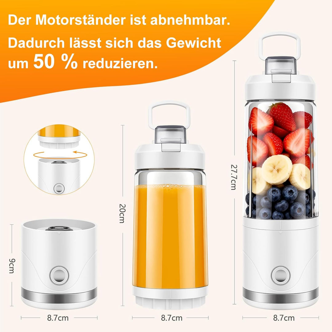 Tragbarer Mixer und Smoothie Maker to go, 650ml Abnehmbarer Behälter, 4000mAh Kabellos & Wiederaufla