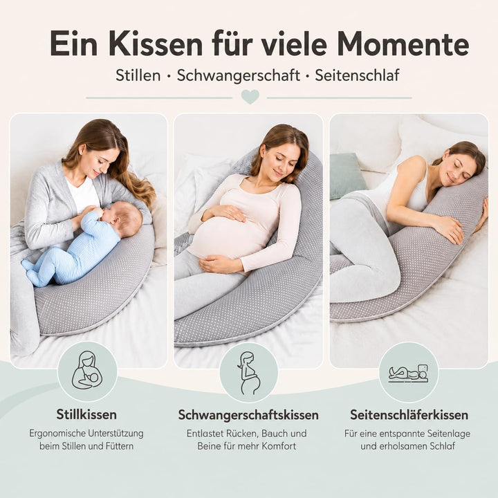 sei Design Stillkissen 170×30 cm – ergonomisch geprüftes Unterstützungskissen für Erwachsene – leise