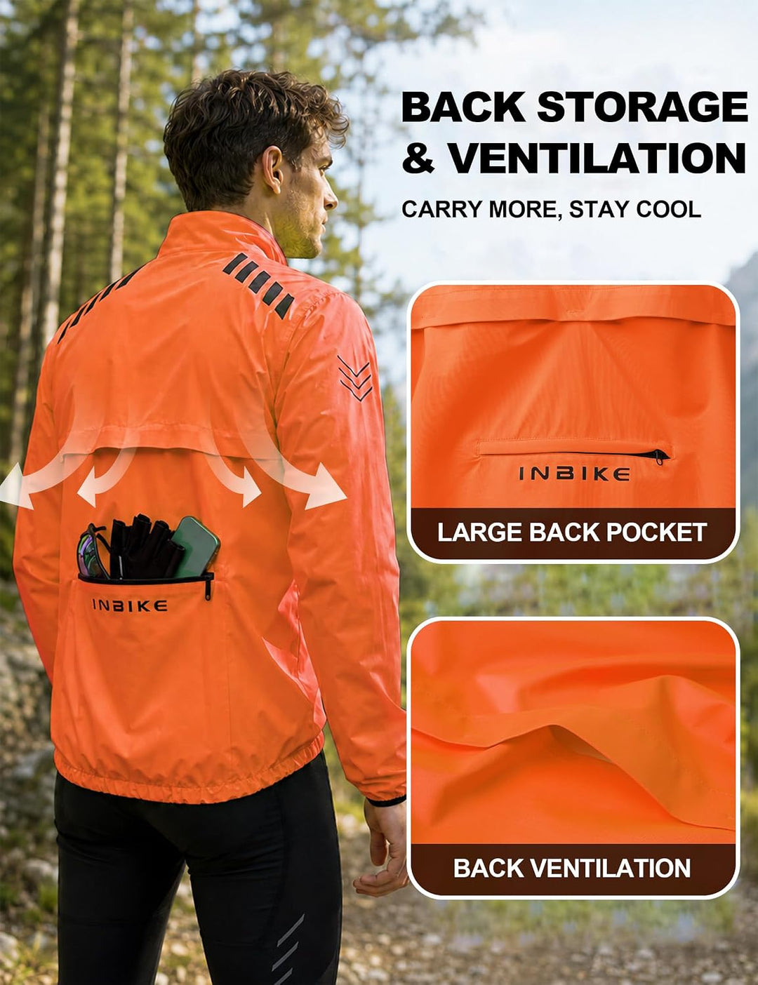 INBIKE Regenjacke Herren Leicht Fahrradjacke 10000 mmH₂O Wasserdichte Winddichte Outdoor Sport Jacke