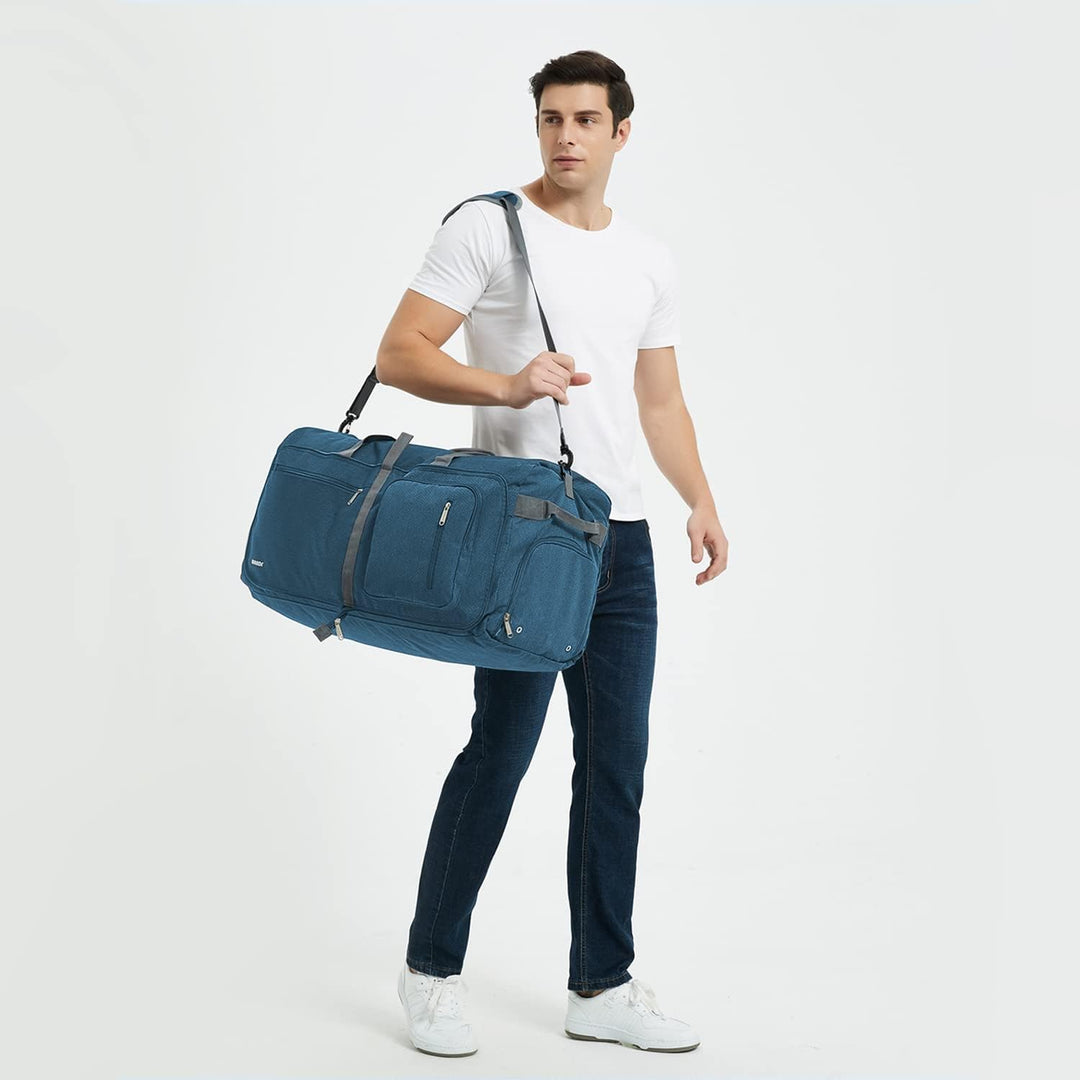WANDF Reisetasche 65L mit Schuhfach Faltbare Weekender-Reisetasche Handgepäck für Männer Frauen (Bla