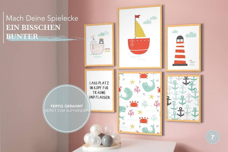 Papierschmiede® Bilder Kinderzimmer Kids Mood Poster Set Ahoi Strand, Gerahmte Bilder fürs Kinderzim