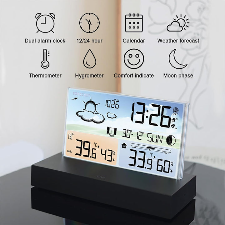 ALLOMN Wetterstation mit kabellosem Aussensensor, Kabellose LCD-Display Digitale Wetterstation mit D