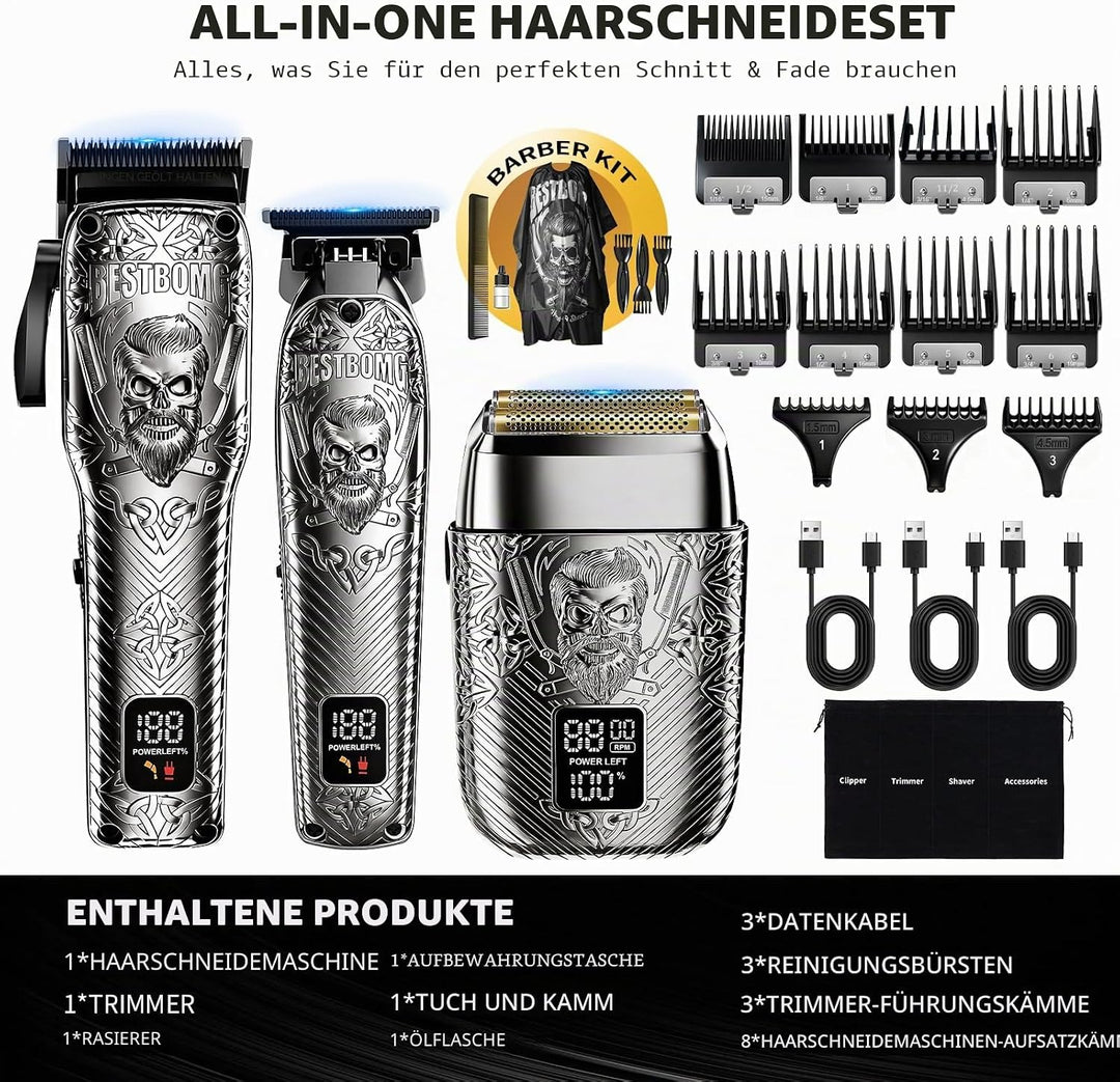 Professionelle schnurlose Herren-Haarschneidemaschine, Bartschneider und elektrische Rasierer, Sets