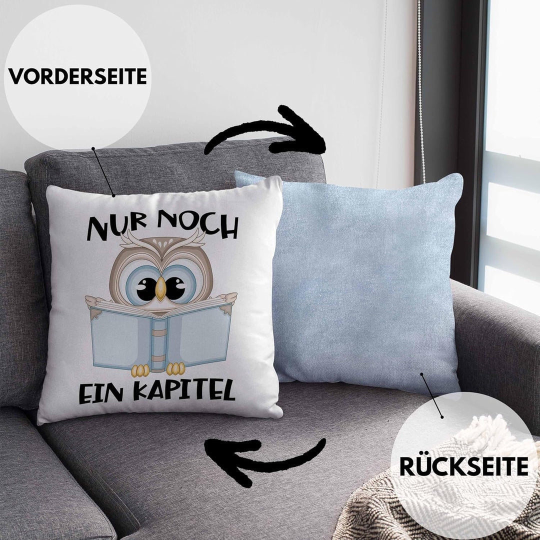Trendation Leseratte Geschenk Kissen mit Füllung 40x40 Nur Noch EIN Kapitel Bücher Lesen Bücherwurm