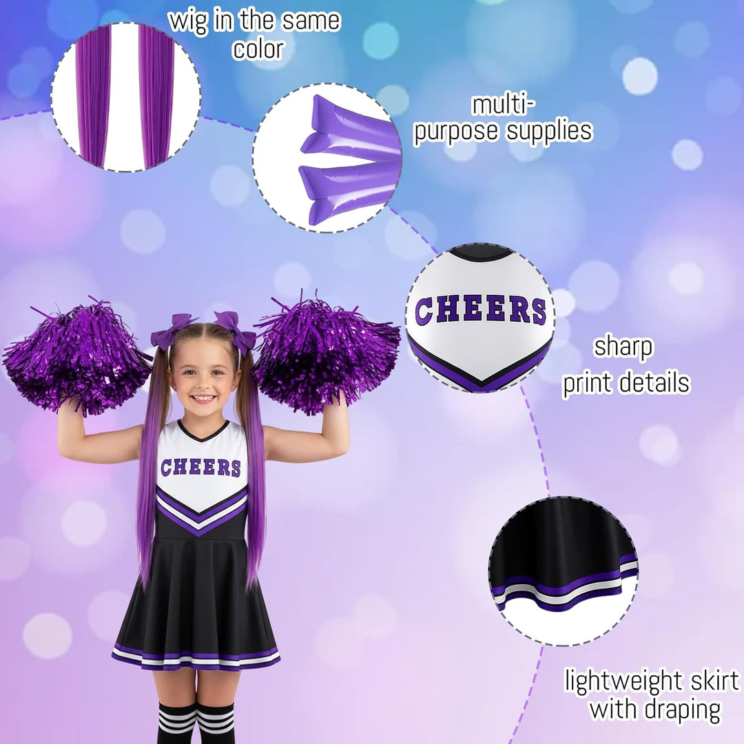 Cheerleader Kostüm Kinder, Cheerleading Outfit, 10 Stück Faschingskostüme Kinder für Komplettes Set