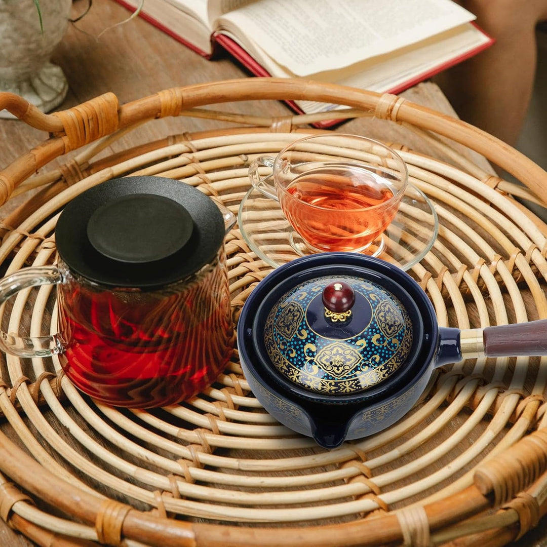 YARNOW Keramik Teekanne Japanische Kyusu Teekanne mit Holzgriff Teesieb Einhand Teekanne Retro Teeke