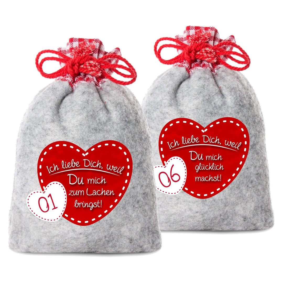 24 Adventskalender Säckchen aus Filz mit 24 Gründen Ich Liebe Dich, Weil - 2017 (für Erwachsene Männ