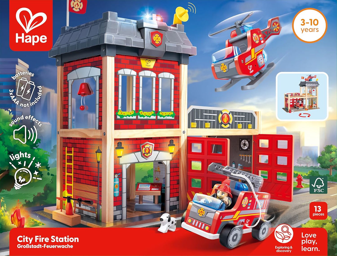 Grossstadt-Feuerwache Spieleset von Hape aus Holz für Kinder ab 3 Jahren
