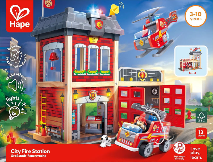 Grossstadt-Feuerwache Spieleset von Hape aus Holz für Kinder ab 3 Jahren