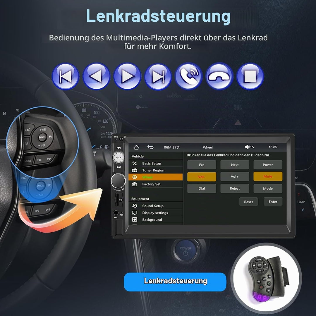 Wireless Carplay Android Auto 2 Din Autoradio, 7" HD Touchscreen Car Stereo MP5 Player, Unterstützun