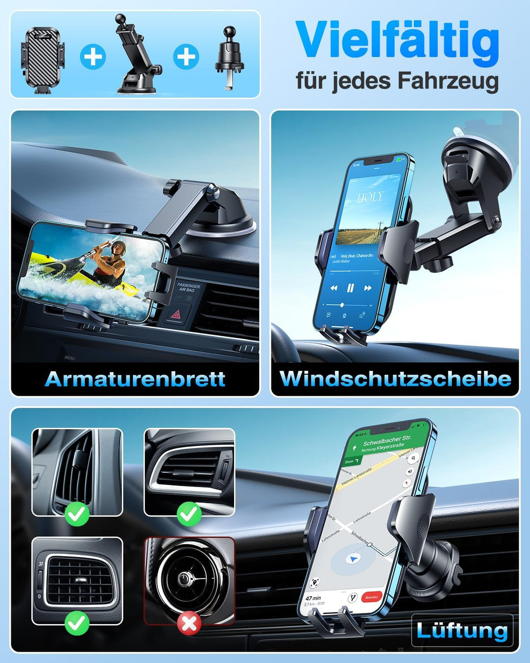 VANMASS [2023 Patent Pro] Universal Handyhalterung Auto [Upgrade SGS-Militärstandard Stossfest] 360°