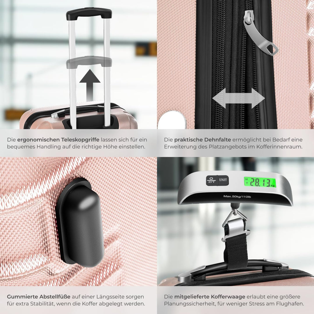 tectake®, 4tlg. Hartschalenkoffer Set, Reisekoffer Set mit Rollen, Hartschale aus ABS, Koffer Set mi