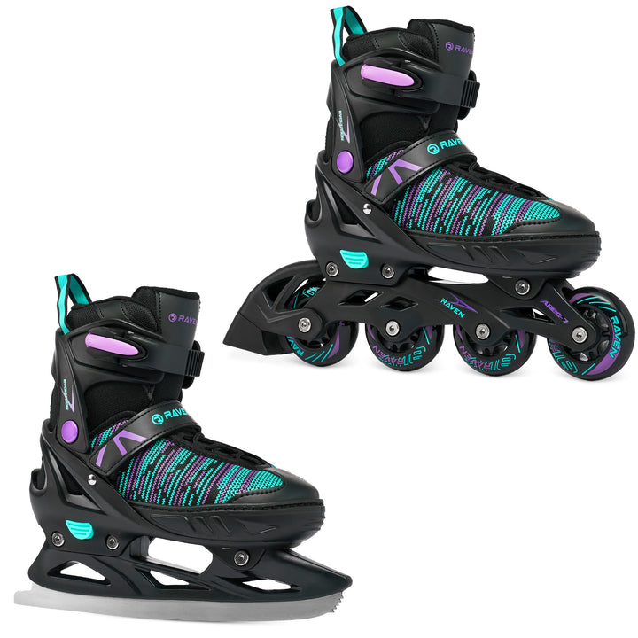 RAVEN 2in1 Schlittschuhe Inline Skates Inliner für Kinder Erwachsene Mädchen Damen verstellbar