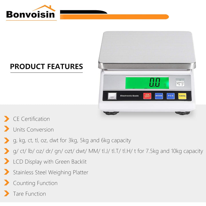 Bonvoisin 7500, 0.1g Zählwaage 3-10 kg OPTIONAL, 0,1 g Digitale Genaue Analytische Elektronische Waa
