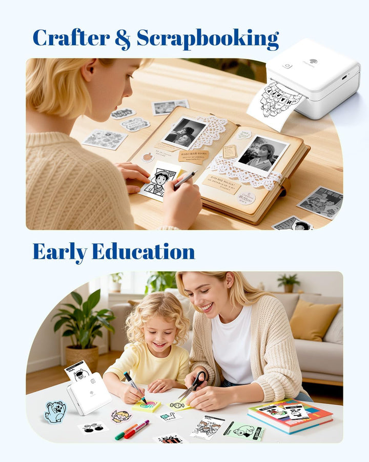 Phomemo Mini Thermodrucker 300DPI - Mini Fotodrucker, Schwarz-Weiss Foto-Thermo-Aufkleber Drucker, P