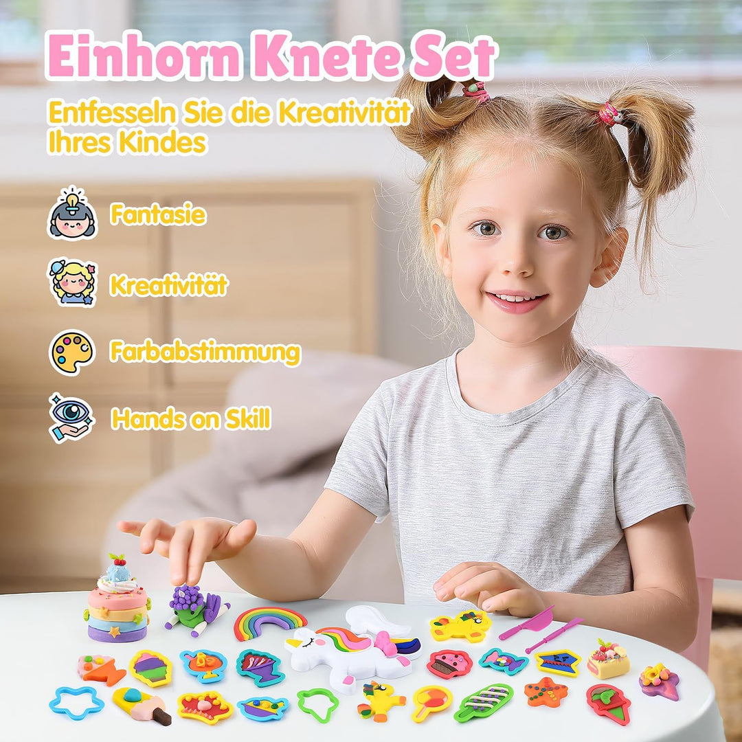 PLAY Knete Set für Kinder Eis und Einhorn Set - Anfänger Knete Zubehör knete ab 3 jahre, Kinderknete