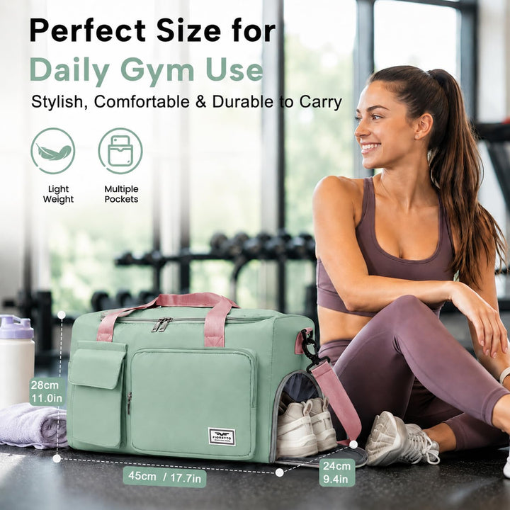 FIORETTO 35L Damen Sporttasche Faltbare Reisetasche mit Schuhfach und Nassfach, Wasserabweisende Wee