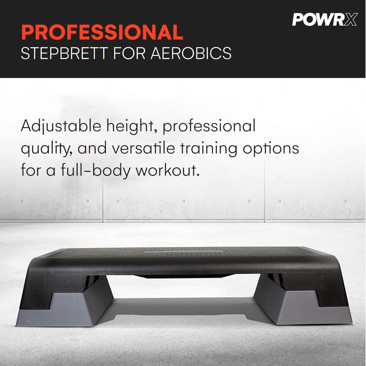 POWRX Profi Aerobic Steppbrett inkl. Workout I Fitness Stepper Stepbench Step höhenverstellbar I Mas