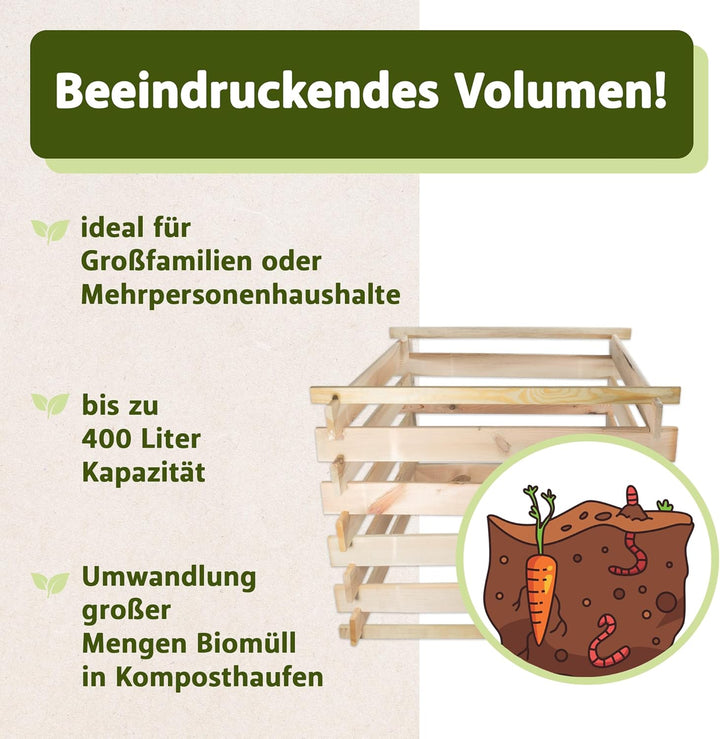 NATIV Komposter Garten, Holzkomposter Stecksystem, Gartenkomposter 88 x 88 x 73 cm, Komposter aus ze