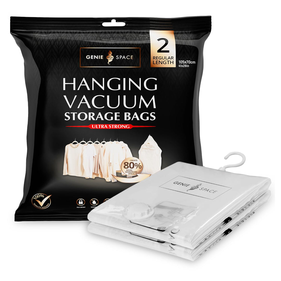 GENIE SPACE Hängende Vakuumbeutel - 2er Pack, normale Länge | Platzsparende Garderoben Vakuumierbeut