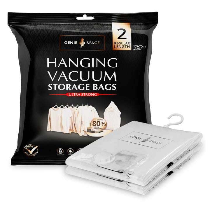 GENIE SPACE Hängende Vakuumbeutel - 2er Pack, normale Länge | Platzsparende Garderoben Vakuumierbeut