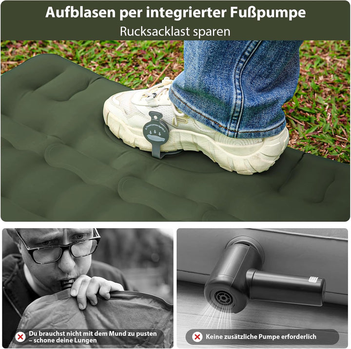 Isomatte Feldbett 12-15CM Extra Dicke verstärkte Stützstruktur mit Integrierter Fusspumpe und Kissen