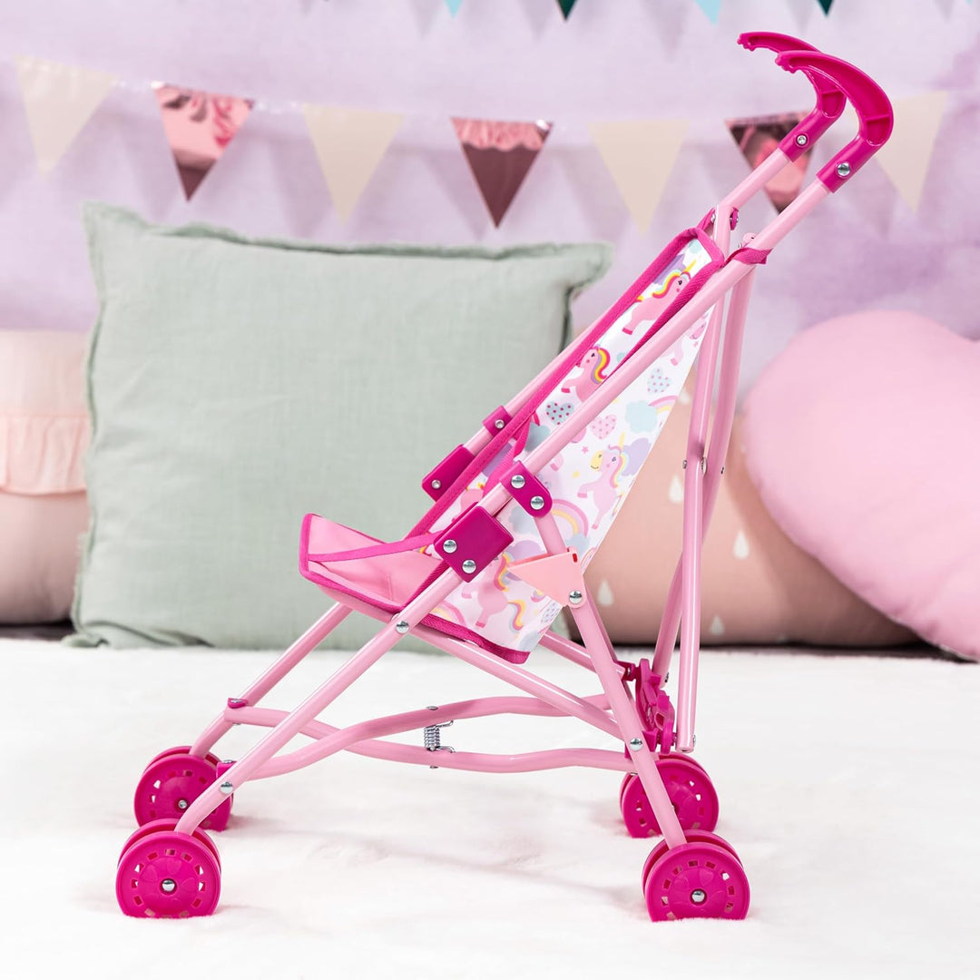 Bayer Design 30585AB Faltbarer Puppenbuggy, Doppelräder, mit weicher Babypuppe, Tasche, Zubehör, Ros